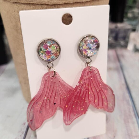 Resin Mermaid Tail Stud Earrings - Picture 2 of 5